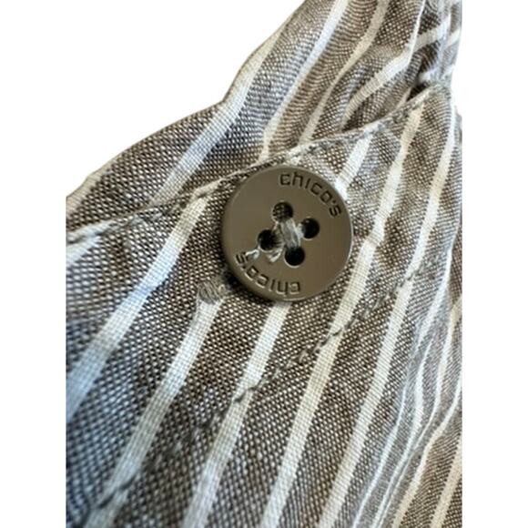 "CHICOS" 100% Linen Tan/White Striped Wide Leg Pants SZ L/14 (2.5) Summer Beachy - Picture 4 of 10